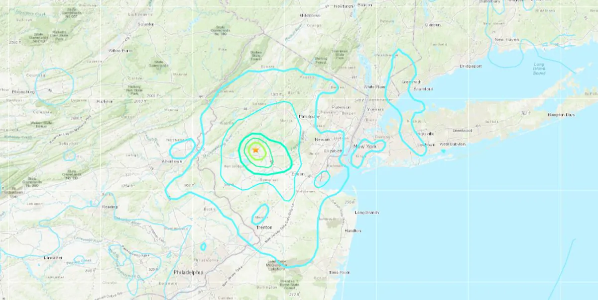 The US Geological Survey says the earthquake struck in Lebanon, New Jersey, at around 10:23 a.m. ET on Friday, April 5. (US Geological Survey)