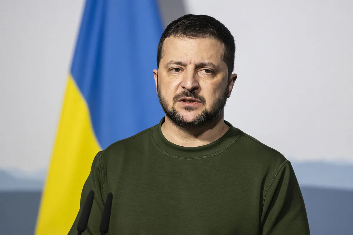 Ukrainian President Volodymyr Zelenskyy addresses reporters after bilateral talks with the Swiss president in Kehrsatz, near Bern, Switzerland, on Jan. 15, 2024. (Alessandro Della Valle/Pool/AFP via Getty Images)