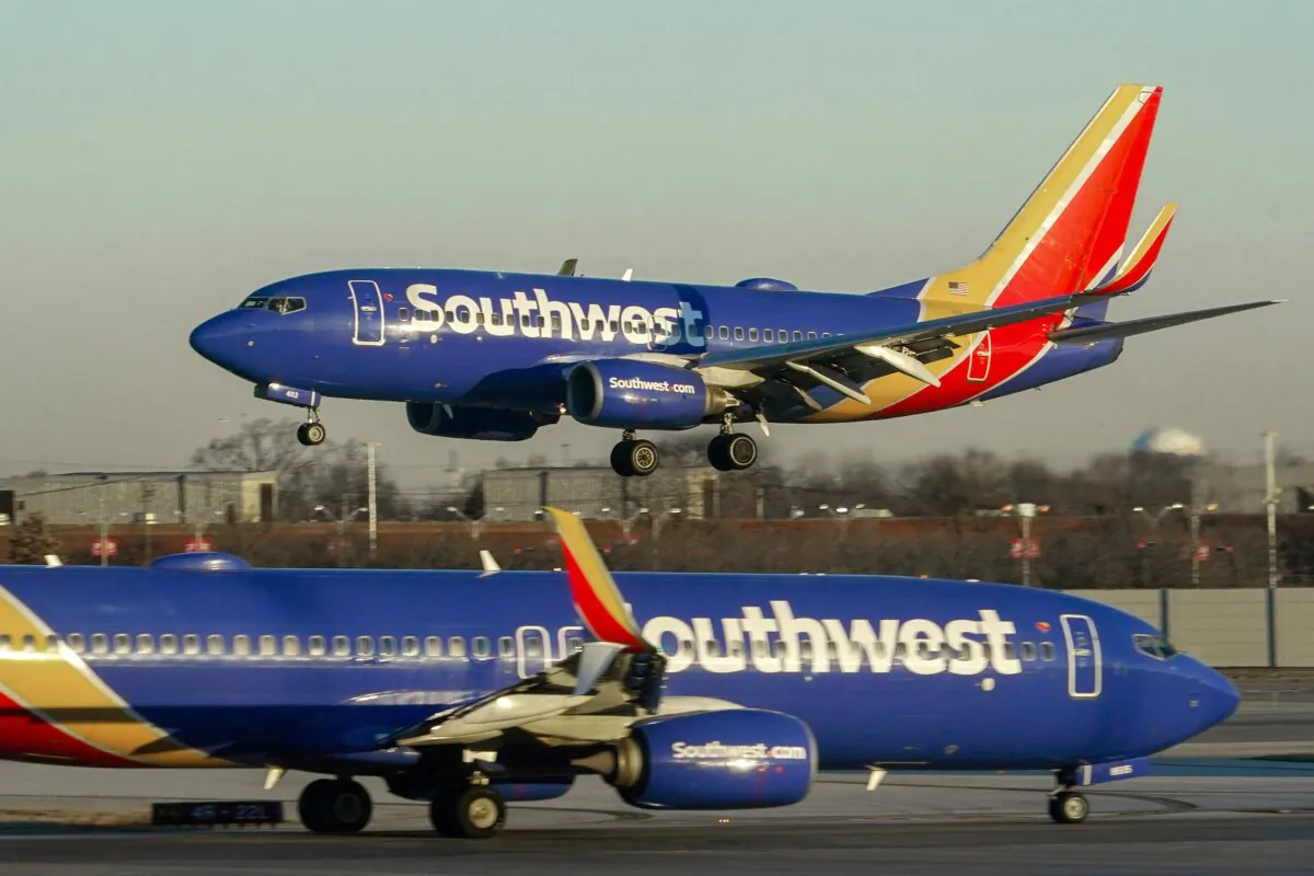 Southwest Airlines plane prepares to land at Midway International Airport in Chicago on Feb. 12, 2023. (Kiichiro Sato/AP Photo)