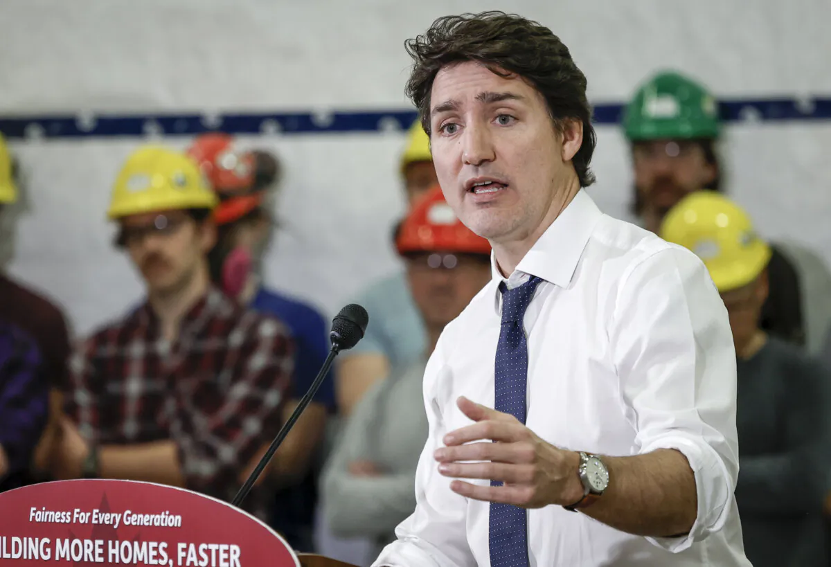 Prime Minister Justin Trudeau makes a housing announcement in Calgary on April 5, 2024. (The Canadian Press/Jeff McIntosh)