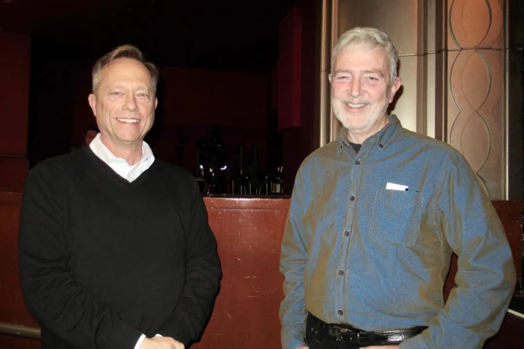 Robertson Dean (R) and Ivar Johnson enjoyed Shen Yun's evening performance at the Dolby Theatre on April 5, 2024. (Linda Jiang/The Epoch Times)