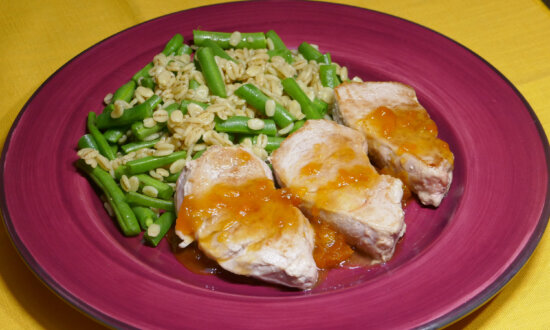 Sweet and Tangy Sauced Pork Tenderloin With Green Beans and Barley