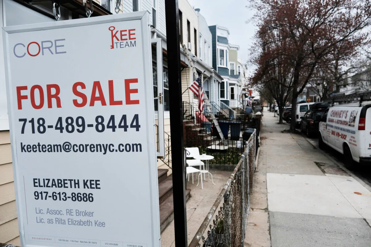 A home stands for sale in a Brooklyn neighborhood with a limited supply of single family homes in New York on March 31, 2021. (Spencer Platt/Getty Images)