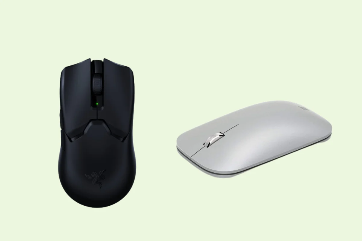 (left) Razer Viper V2 Pro Mouse (Right) Microsoft Surface Mobile Mouse (Illustration by The Epoch Times, Amazon)