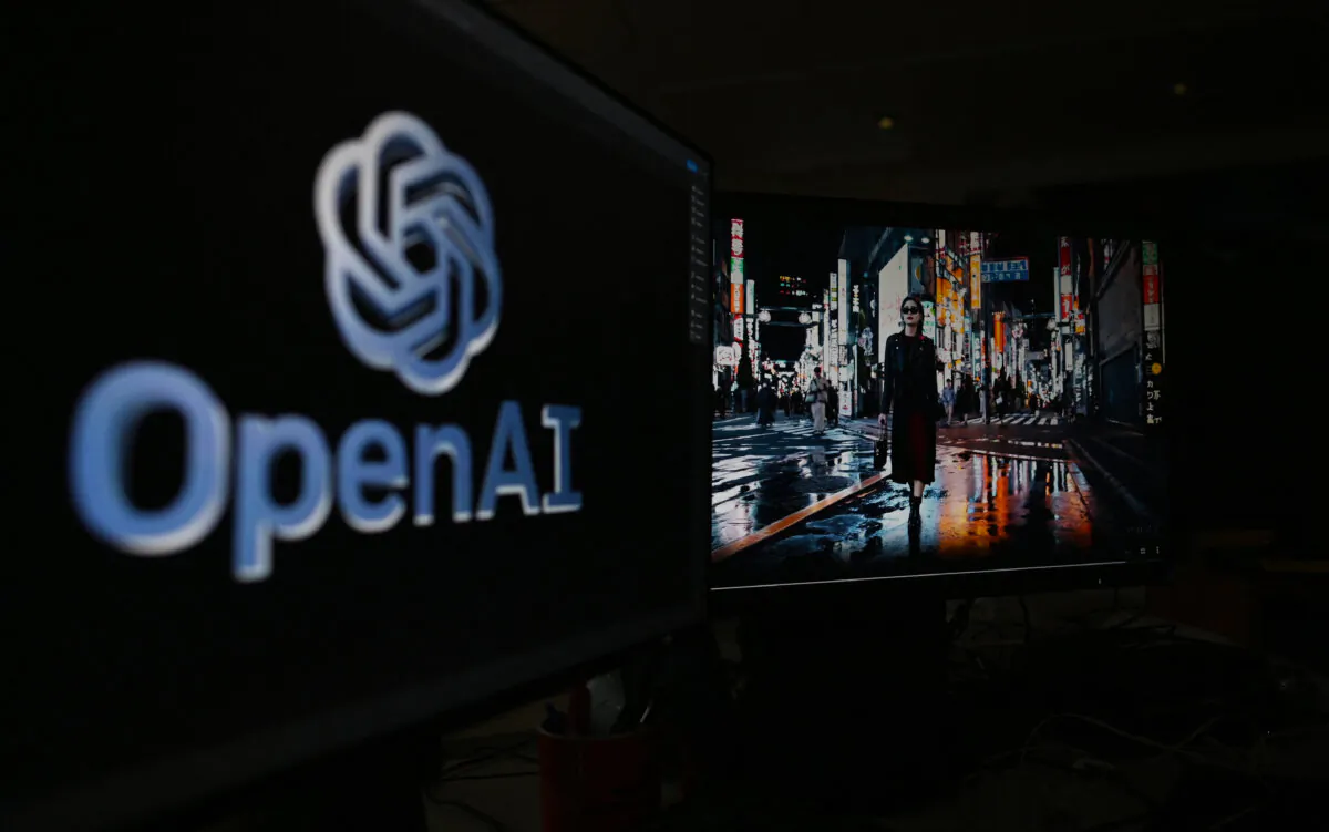 A photo shows a frame of a video generated by new artificial intelligence tool "Sora," unveiled by OpenAI, in Paris on Feb. 16, 2024. (Stefano Rellandini/AFP via Getty Images)