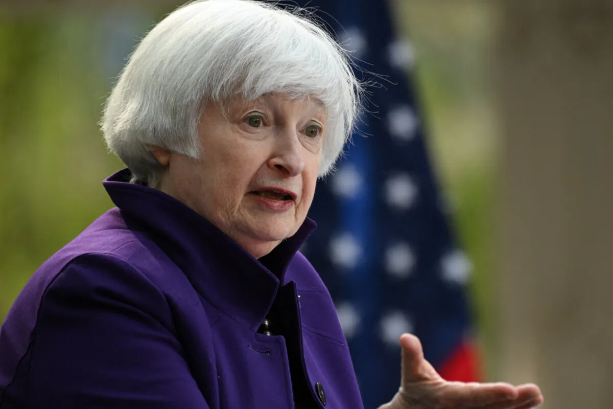 U.S. Treasury Secretary Janet Yellen attends a news conference at the U.S. ambassador's residence in Beijing on April 8, 2024. (Pedro Pardo/AFP via Getty Images)