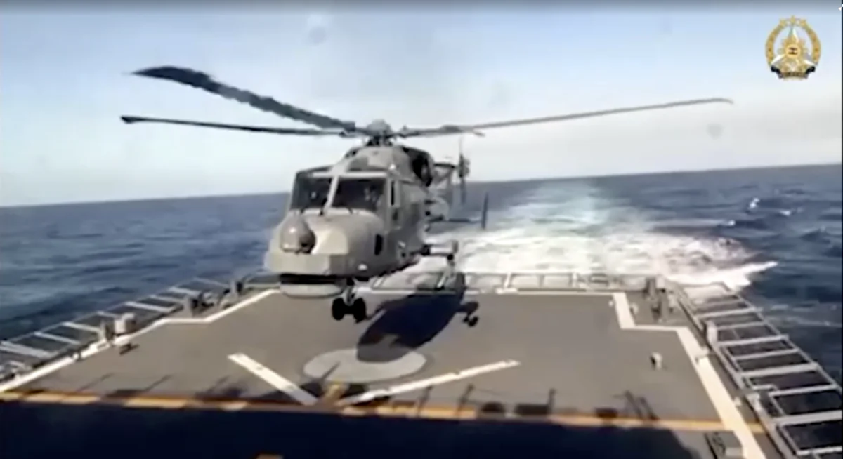 Navy ships from U.S., Japan, Australia and Philippines participating in joint exercises on April 7, 2024, in a still from video.