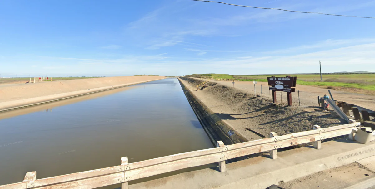 The Delta-Mendota Canal in Merced County, Calif., in February 2024. (Google Maps/Screenshot via The Epoch Times)