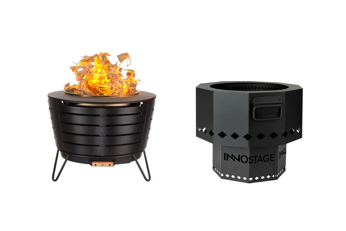 (Left) TIKI Smokeless Patio Fire Pit (Right) INNO STAGE Smokeless Fire Pit (Illustration by The Epoch Times, Amazon)