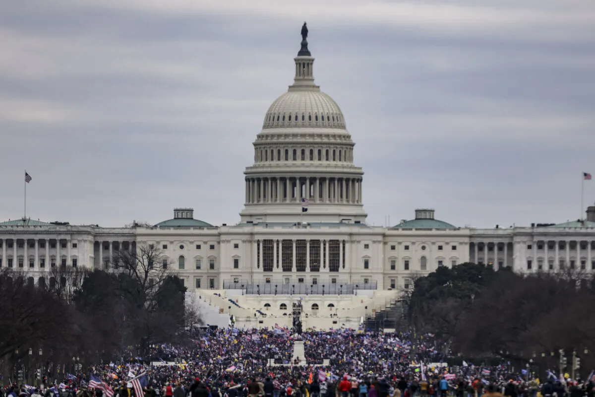 People rally outside the U.S. Capitol on Jan. 6, 2021. (Samuel Corum/Getty Images)