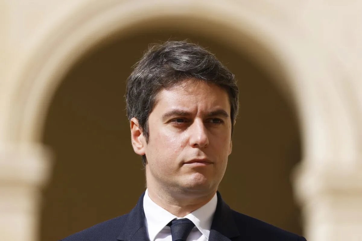 France's Prime Minister, Gabriel Attal, attends a ceremony for the late French politician and admiral, Philippe de Gaulle, son of General de Gaulle, at the Hotel des Invalides in Paris, on March 20, 2024. (The Canadian Press/Ludovic Marin, Pool via AP)