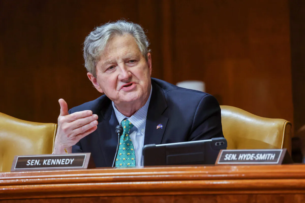 Sen. John Kennedy (R-La.) during a hearing on Capitol Hill in Washington on March 29, 2023. (Kevin Dietsch/Getty Images)
