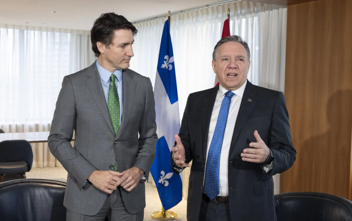 Prime Minister Justin Trudeau attends a bilateral meeting with Quebec Premier Francois Legault in Montreal on March 15, 2024. (The Canadian Press/Christinne Muschi)