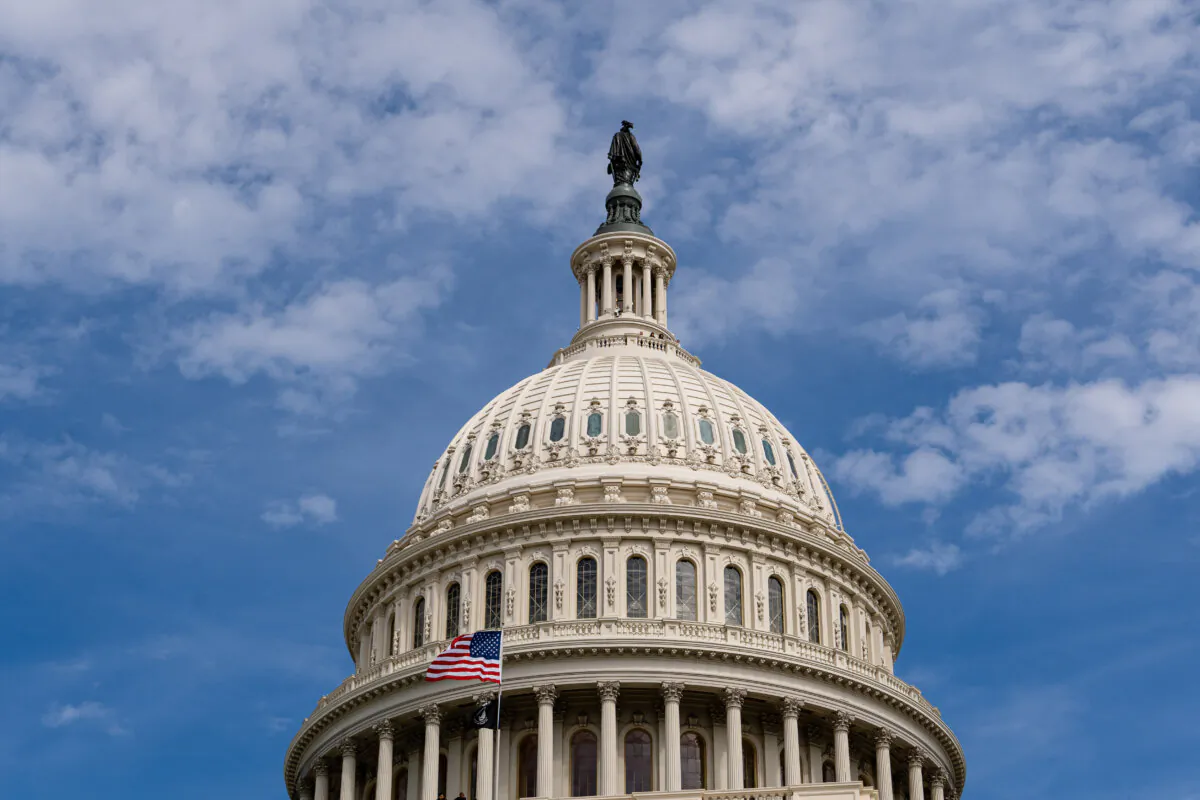 The U.S. Capitol building during the solar eclipse in Washington on April 8, 2024. (Madalina Vasiliu/The Epoch Times)