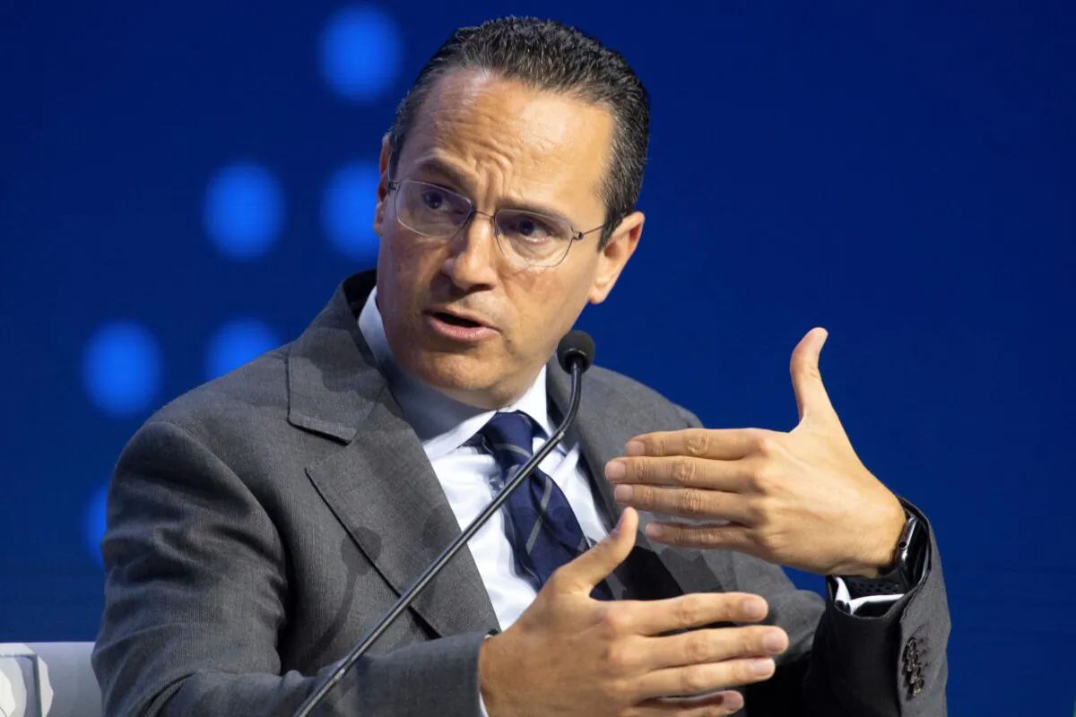Shell CEO Wael Sawan speaks at the panel discussion during the Abu Dhabi International Petroleum Exhibition and Conference held at Abu Dhabi National Exhibition Center on Oct. 2, 2023. (Ryan Lim/AFP via Getty Images)