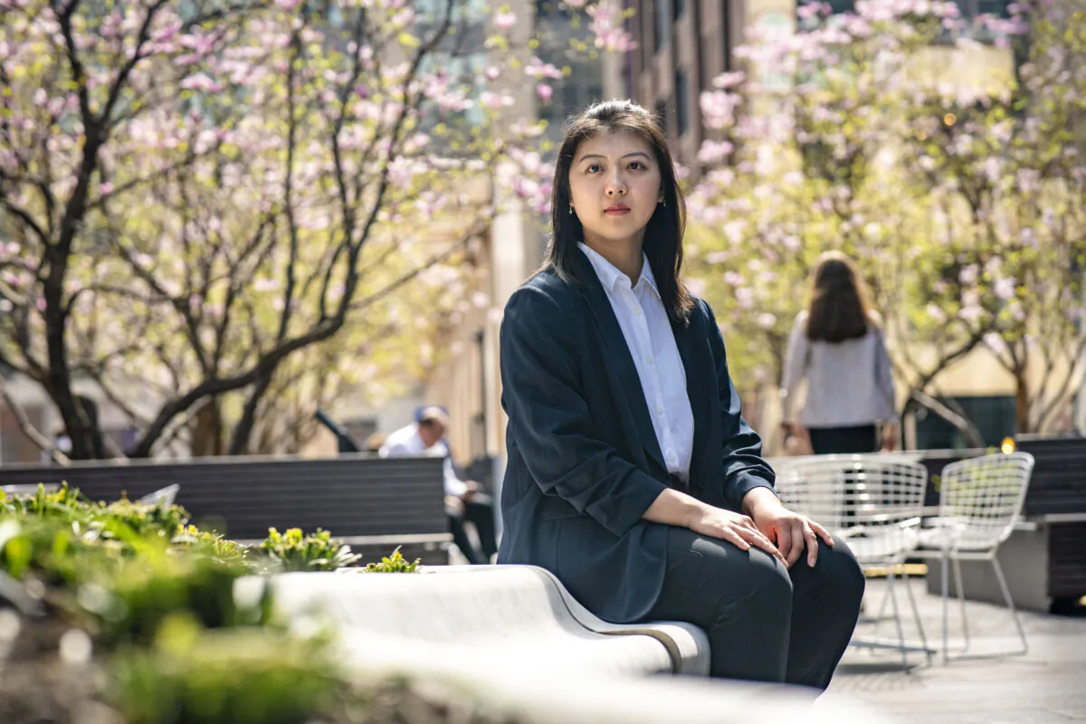 Han Guangzi, a student in New York's Fei Tian College, in Manhattan, New York, on April 9, 2024. Her father Han Wei was arrested on March 29 in China due to his belief in Falun Gong, a meditation practice persecuted in the country since 1999. (Samira Bouaou/The Epoch Times)