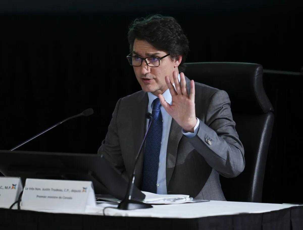 Prime Minister Justin Trudeau appears as a witness at the Public Inquiry Into Foreign Interference in Federal Electoral Processes and Democratic Institutions in Ottawa on April 10, 2024. (The Canadian Press/Sean Kilpatrick)