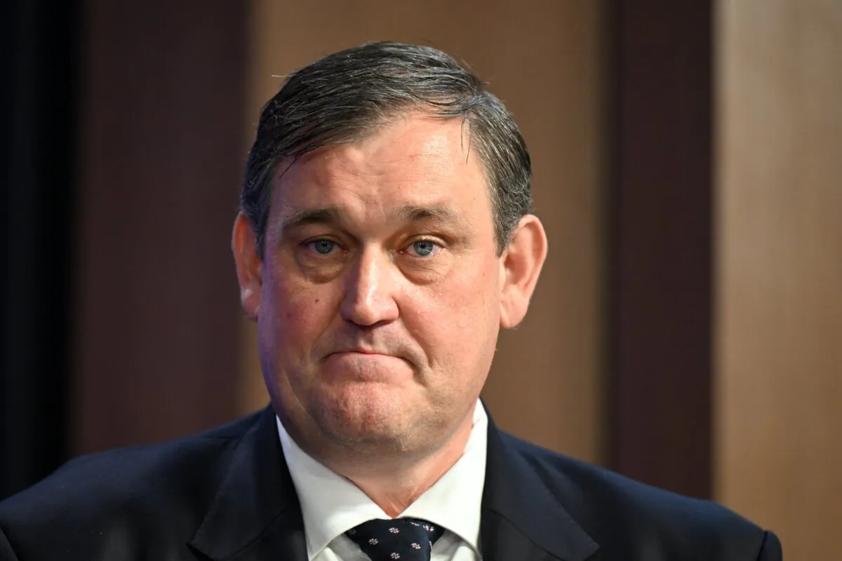 Alinta Energy managing director and CEO Jeff Dimery addresses the National Press Club in Canberra, Australia, on April 10, 2024. (AAP Image/Lukas Coch)