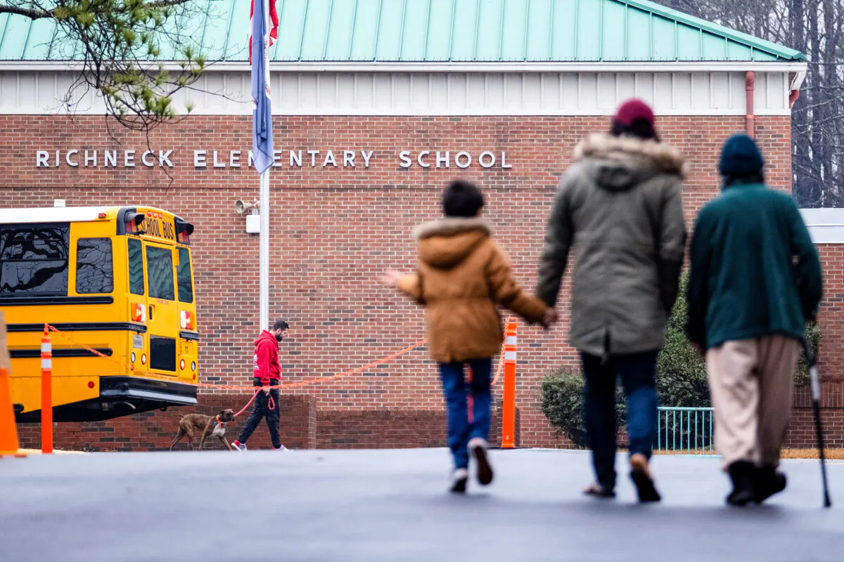 Students return to Richneck Elementary in Newport News, Va., on Jan. 30, 2023. (Billy Schuerman/The Virginian-Pilot via AP)