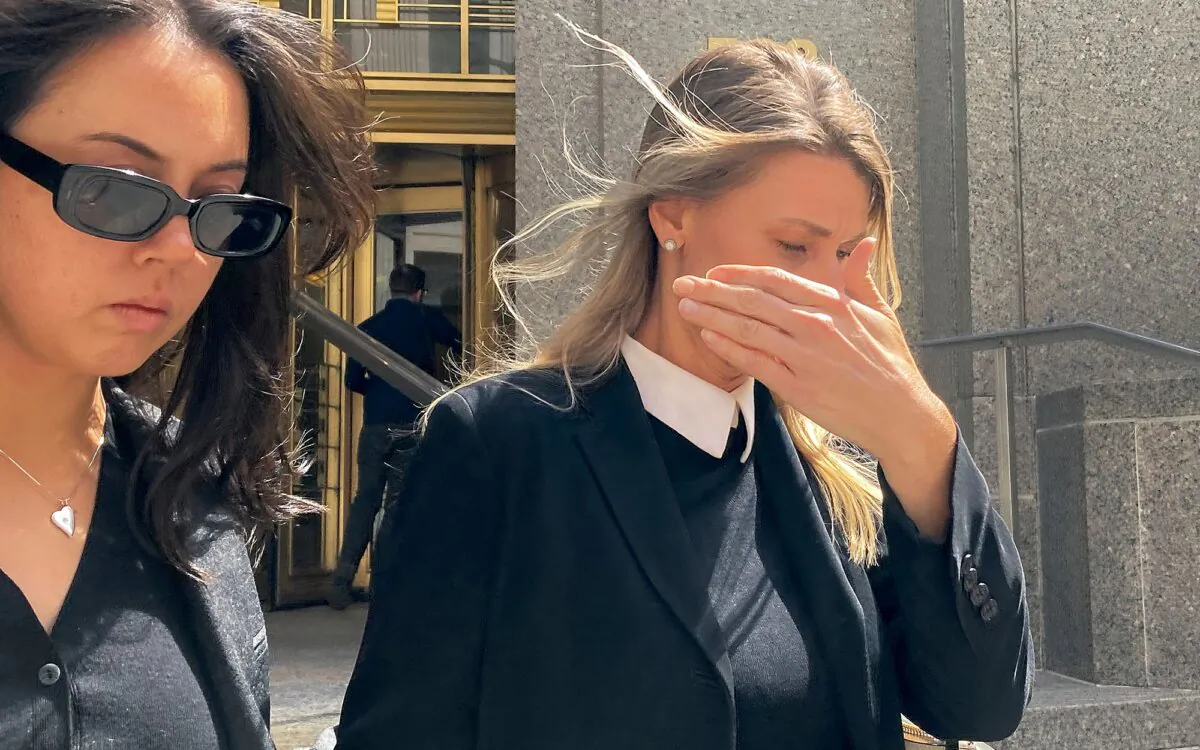 Aimee Harris (R), walks out of Manhattan federal court in New York on April 9, 2024. (Larry Neumeister/AP Photo)