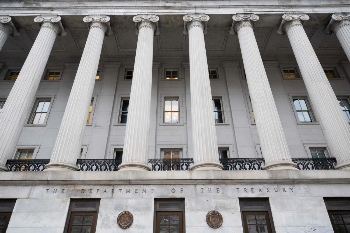 The Treasury Department building is seen in Washington on Jan. 19, 2023. (Saul Loeb/AFP via Getty Images)