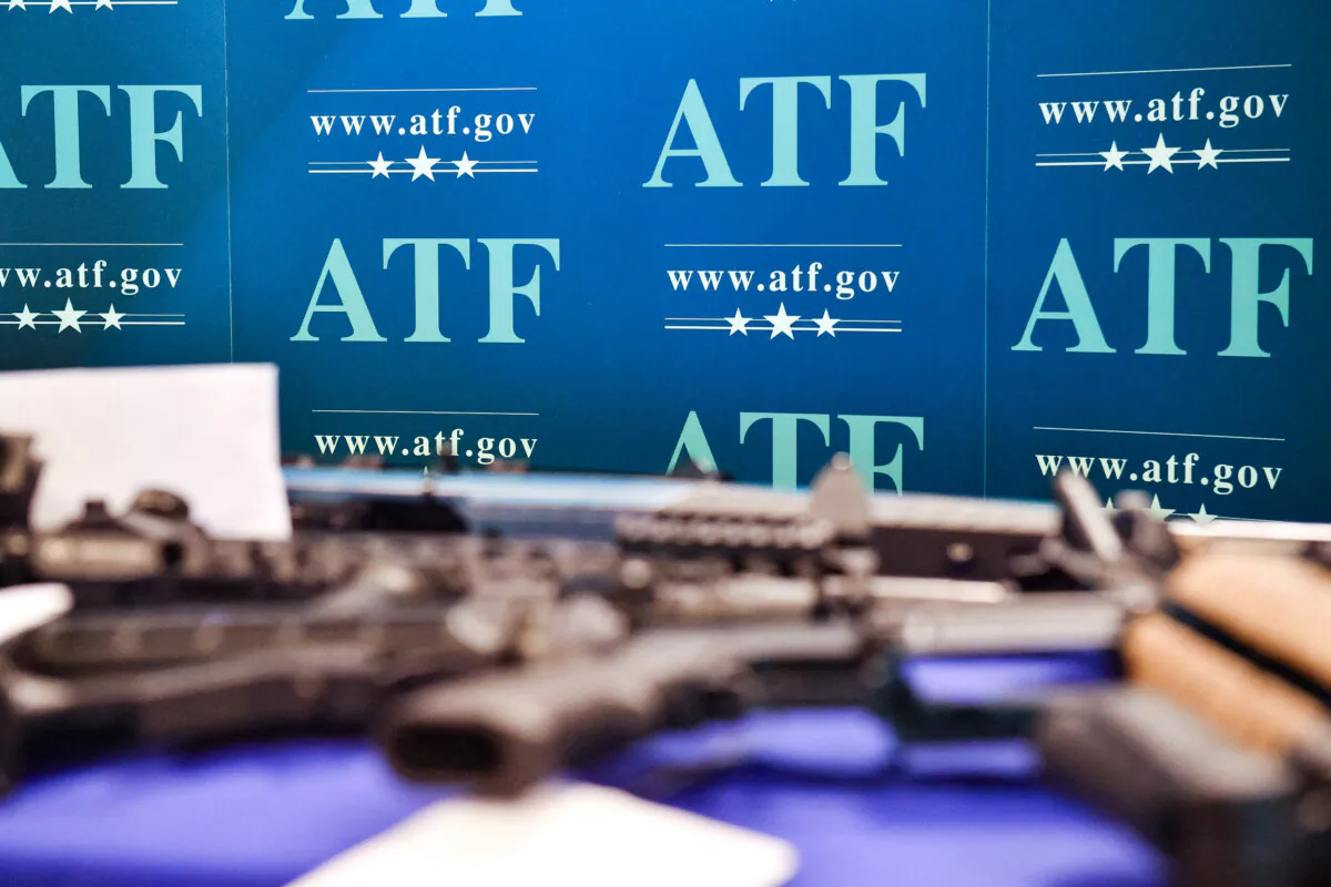 Weapons seized in federal law enforcement actions are displayed at the Bureau of Alcohol, Tobacco, Firearms, and Explosives (ATF) field office in Glendale, Calif., on April 18, 2022. (Robyn Beck/AFP via Getty Images)