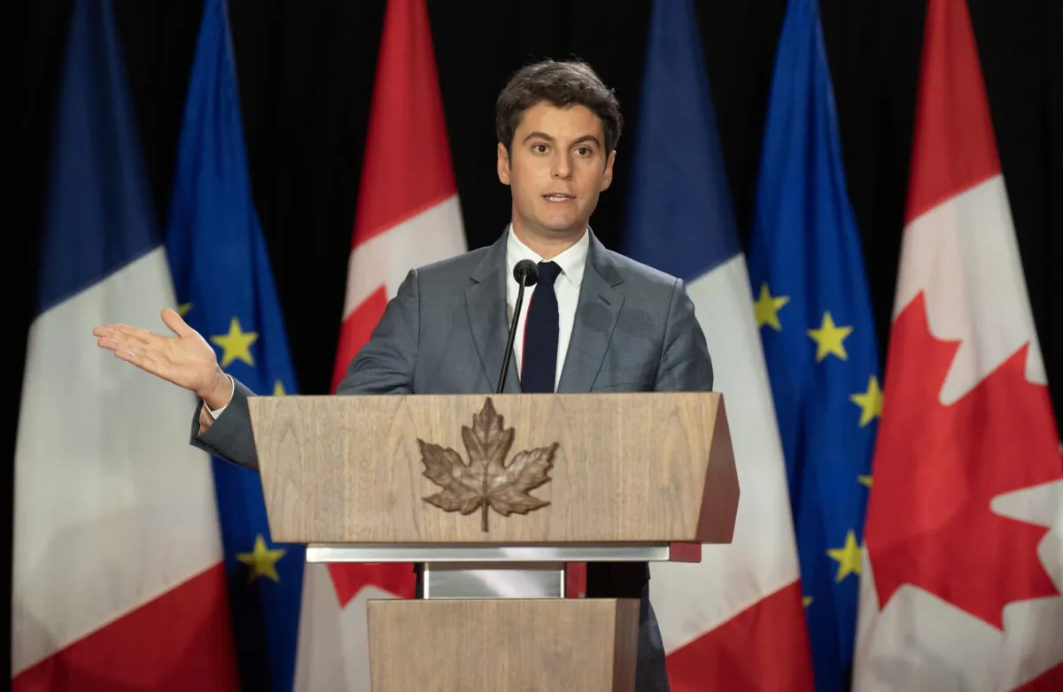 French Prime Minister Gabriel Attal responds to a reporters question during a joint news conference with Prime Minister Justin Trudeau, in Ottawa, on April 11, 2024. (The Canadian Press/Adrian Wyld)
