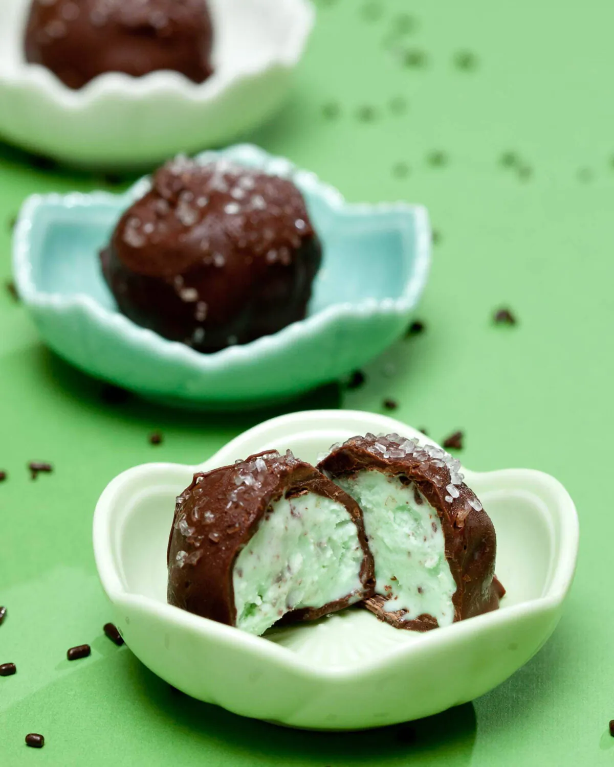 A mini bite-sized ice cream treat with balls of mint chocolate chip ice cream coated in a chocolate shell! They're divine. (Courtesy of Amy Dong)