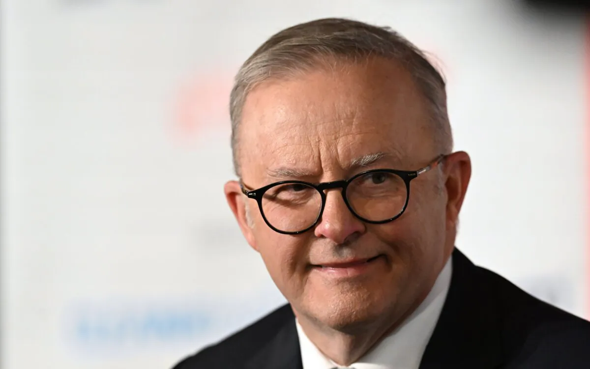 Australian Prime Minister Anthony Albanese addresses the Queensland Media Club at the Brisbane Convention and Exhibition Centre in Brisbane, Australia, on April 11, 2024. (AAP Image/Darren England)