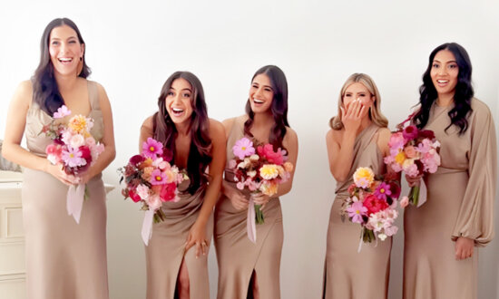 Bride Surprises Bridesmaids With a Handmade Wedding Dress That Took Her 6 Months to Make—Their Reaction is Priceless