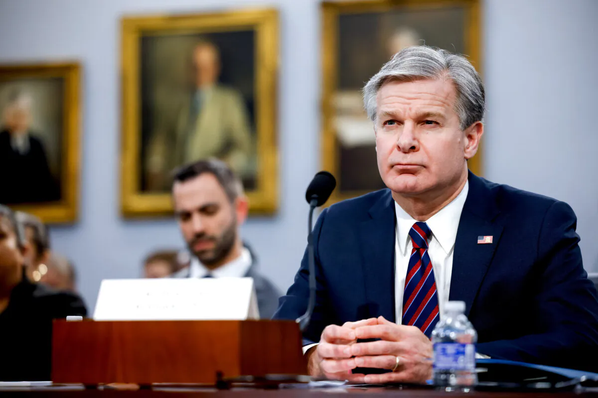 FBI Director Christopher Wray testifies before the House Appropriations Committee on Capitol Hill in Washington on April 11, 2024. (Julia Nikhinson/Getty Images)