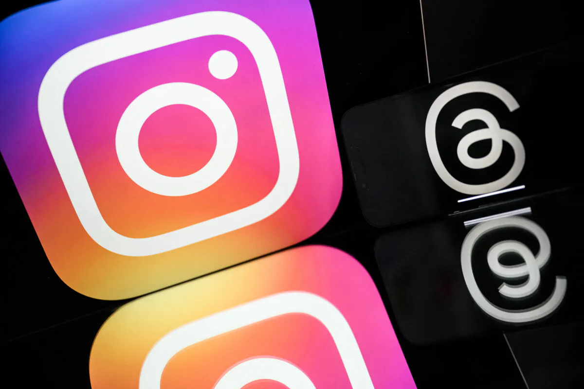 The logo of Instagram (L) and Threads in Nantes, France, on March 7, 2024. (Loic Venance/AFP via Getty Images)