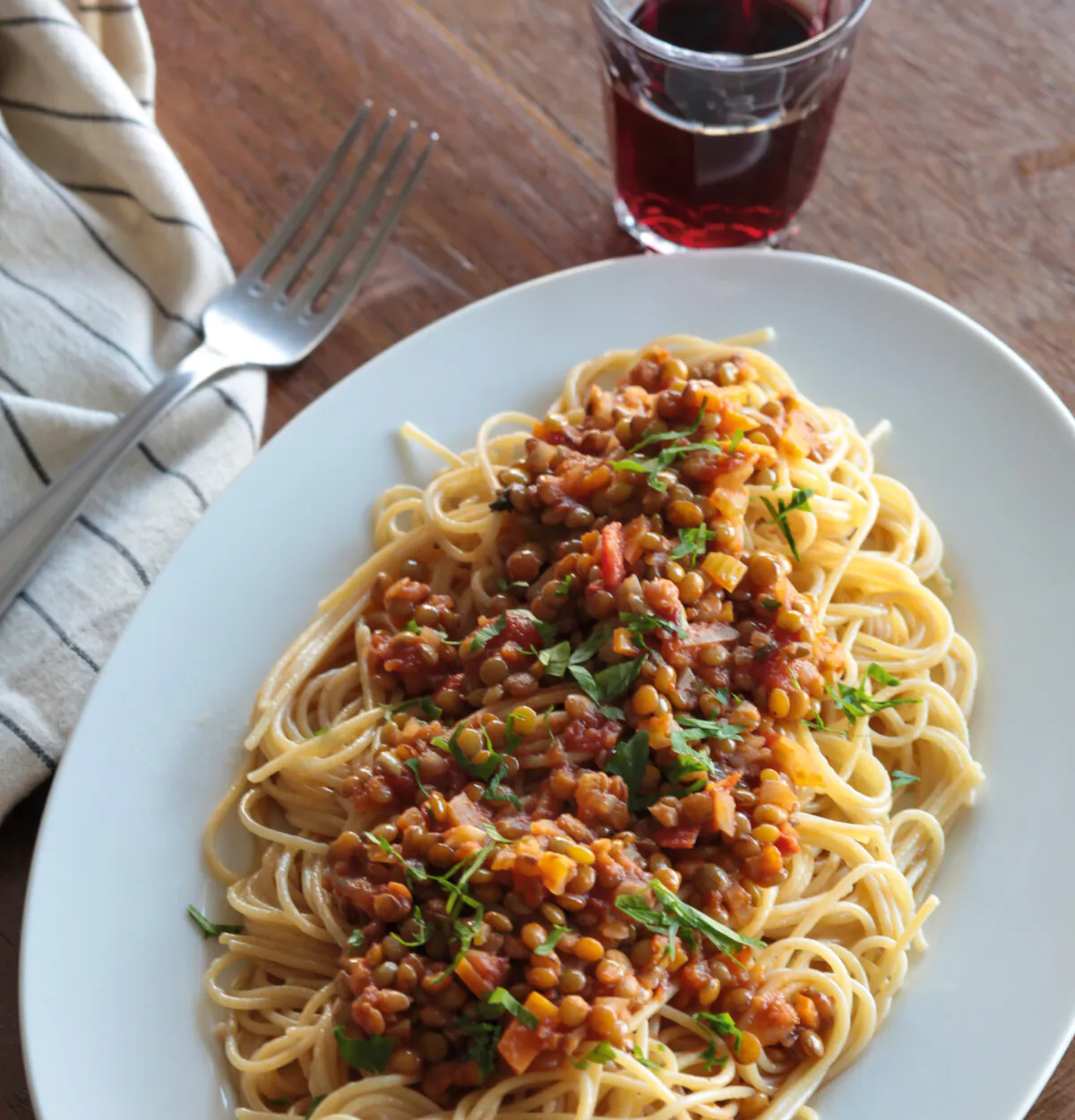 An unexpected combination of spices, most notably cinnamon, gives this healthy pasta dish a warming flavor. (Vasilis Stenos)