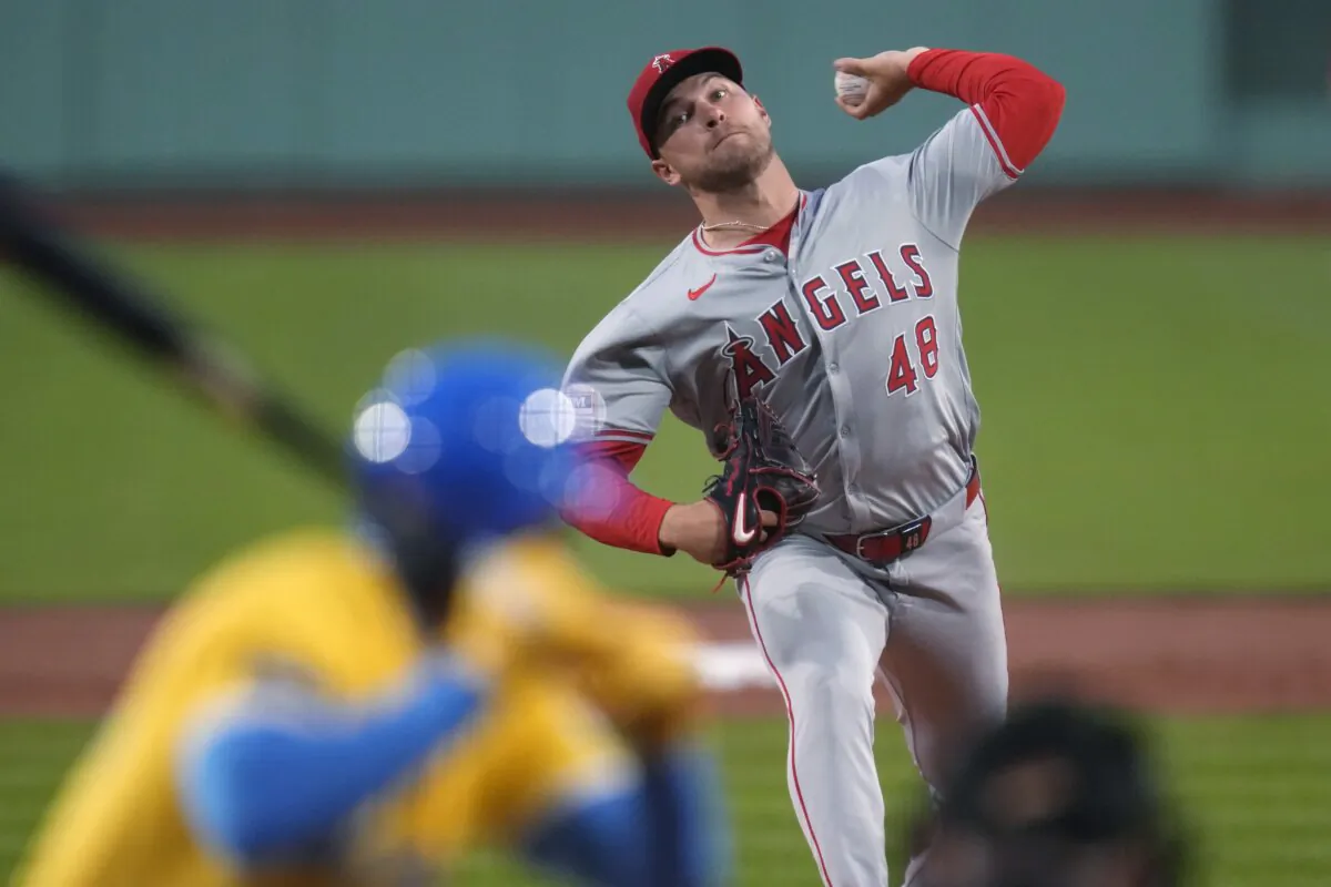 Los Angeles Angels pitcher Reid Detmers delivers during the first inning of the team's baseball game against the Boston Red Sox, in Boston on April 12, 2024. (Charles Krupa/AP Photo)