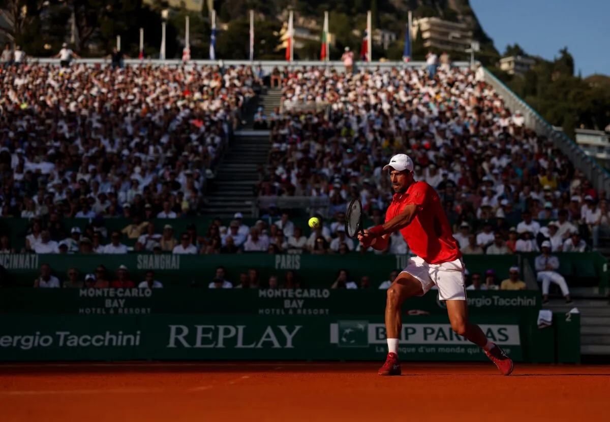Novak Djokovic of Serbia in action during the semifinal match against Casper Ruud of Norway during day seven of the Rolex Monte-Carlo Masters in Monte-Carlo, Monaco, on April 13, 2024. (Julian Finney/Getty Images)