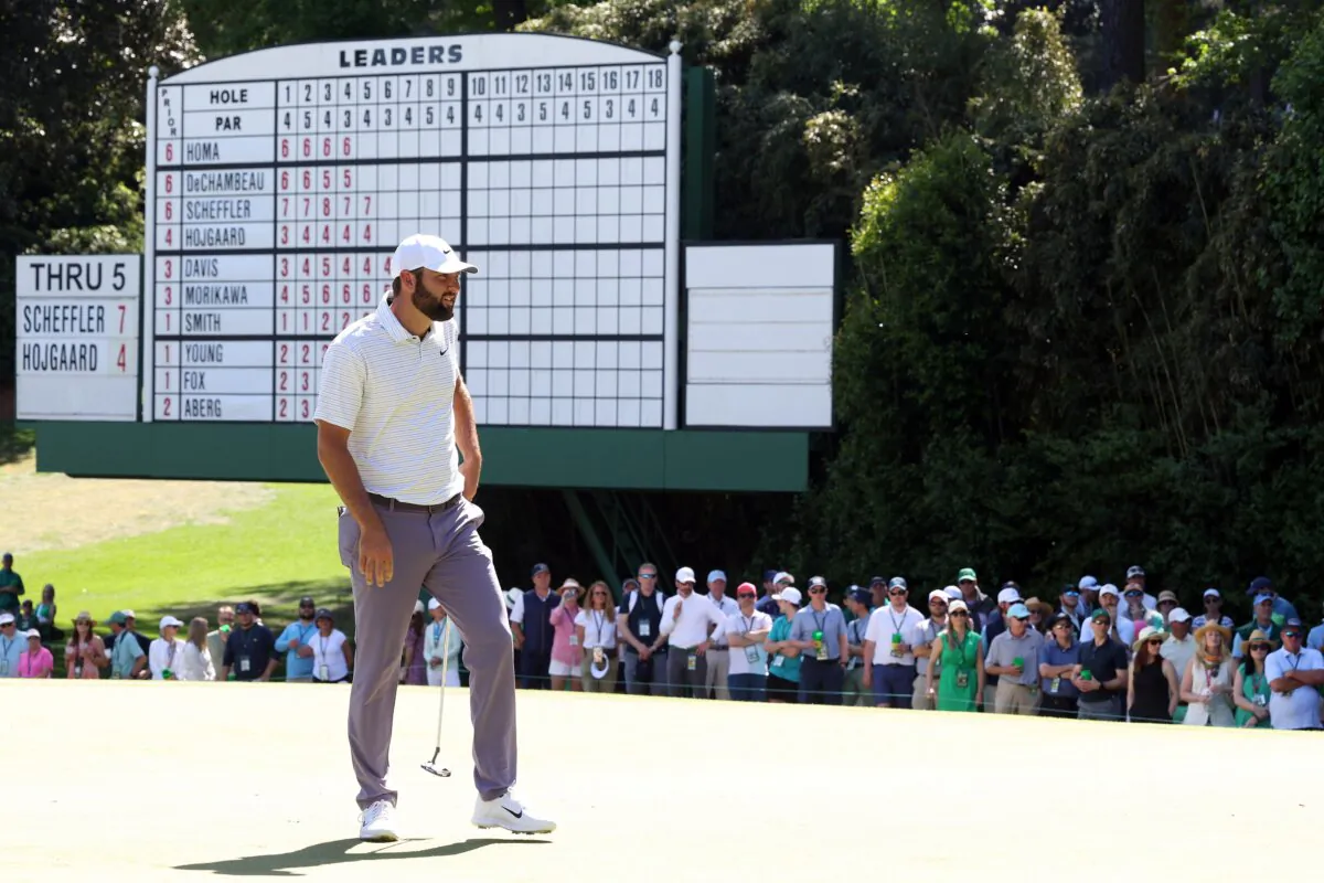 Scottie Scheffler of the United States walks across the sixth green during the third round of the 2024 Masters Tournament in Augusta, Georgia on April 13, 2024. (Jamie Squire/Getty Images)