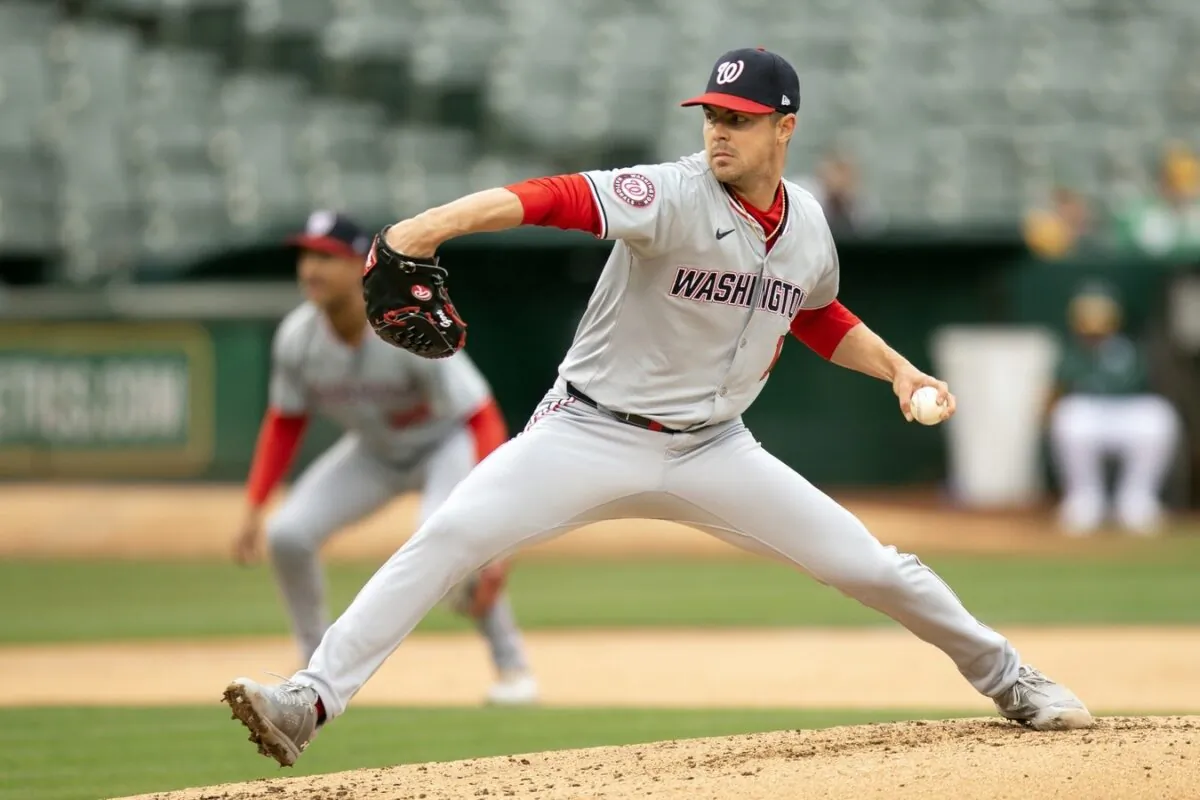 Washington Nationals starting pitcher MacKenzie Gore (1) delivers a pitch against the Oakland Athletics during the second inning in Oakland on Apr 13, 2024. (D. Ross Cameron/USA TODAY Sports via Field Level Media)