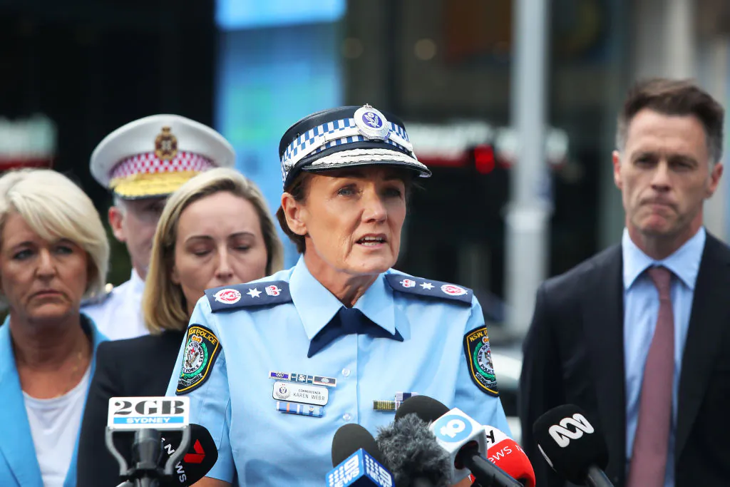 NSW Police Commissioner Karen Webb speaks during a press conference in Sydney, Australia, on April 14, 2024. (Lisa Maree Williams/Getty Images)