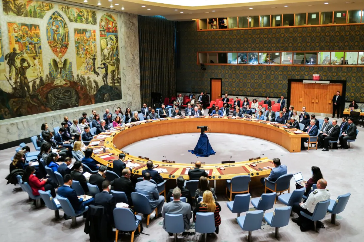 The United Nations Security Council holds a meeting on the situation in the Middle East, including Iran's recent attack against Israel, at U.N. headquarters in New York City on April 14, 2024. (Charly Triballeau/AFP via Getty Images)