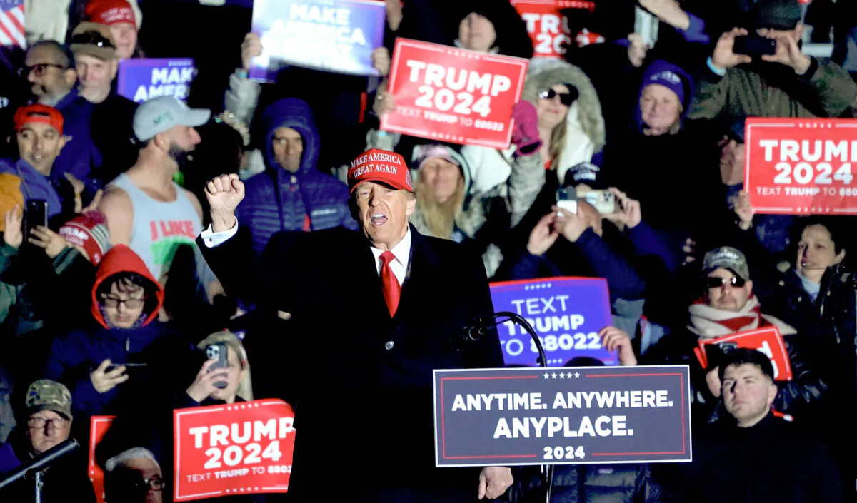 Former President and Republican presidential candidate Donald Trump speaks at a campaign rally in Schnecksville, Pa., on April 13, 2024. (Timothy A. Clary/AFP via Getty Images)