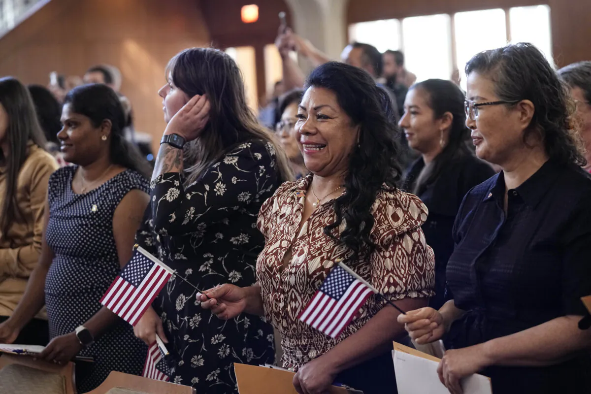 Women representing more than 20 countries take part in a Naturalization Ceremony in San Antonio March 8, 2024. (AP Photo/Eric Gay, File)