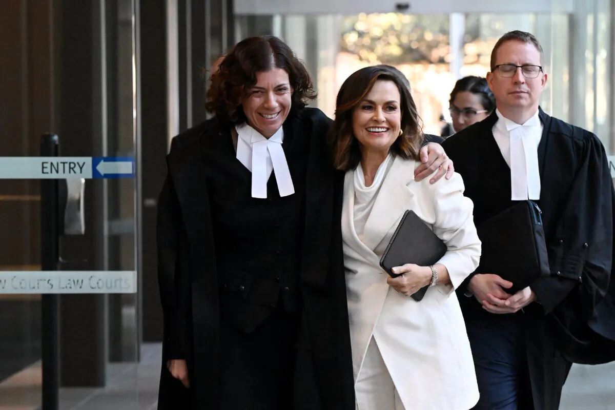 Barrister Sue Chrysanthou KC (left), and television host Lisa Wilkinson depart the Federal Court of Australia in Sydney on April 15, 2024. (AAP Image/Bianca De Marchi) 