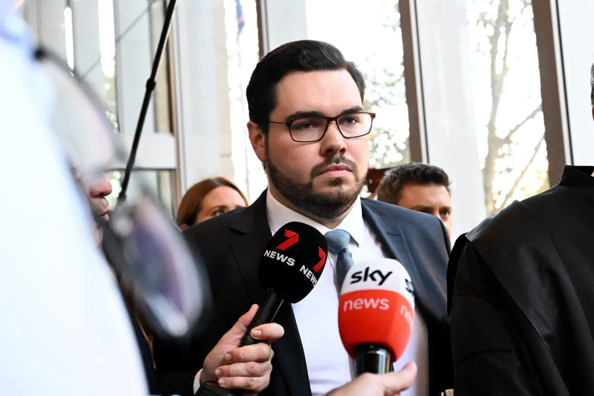 Bruce Lehrmann (left) departs the Federal Court of Australia in Sydney on April 15, 2024. Federal Court Justice Michael Lee found Mr.Lehrmann most likely raped Brittany Higgins in Parliament House, losing the 28-year-old a defamation lawsuit brought against Network 10. (AAP Image/Bianca De Marchi)