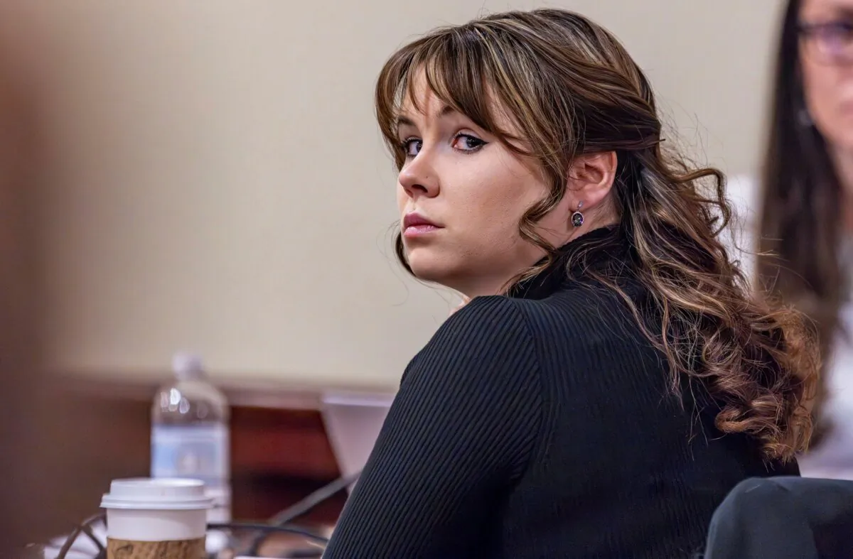 Hannah Gutierrez-Reed, the former armorer at the movie "Rust," listens to closing arguments in her trial at district court in Santa Fe, N.M., on March 6, 2024. (Luis Sánchez Saturno/Santa Fe New Mexican via AP)