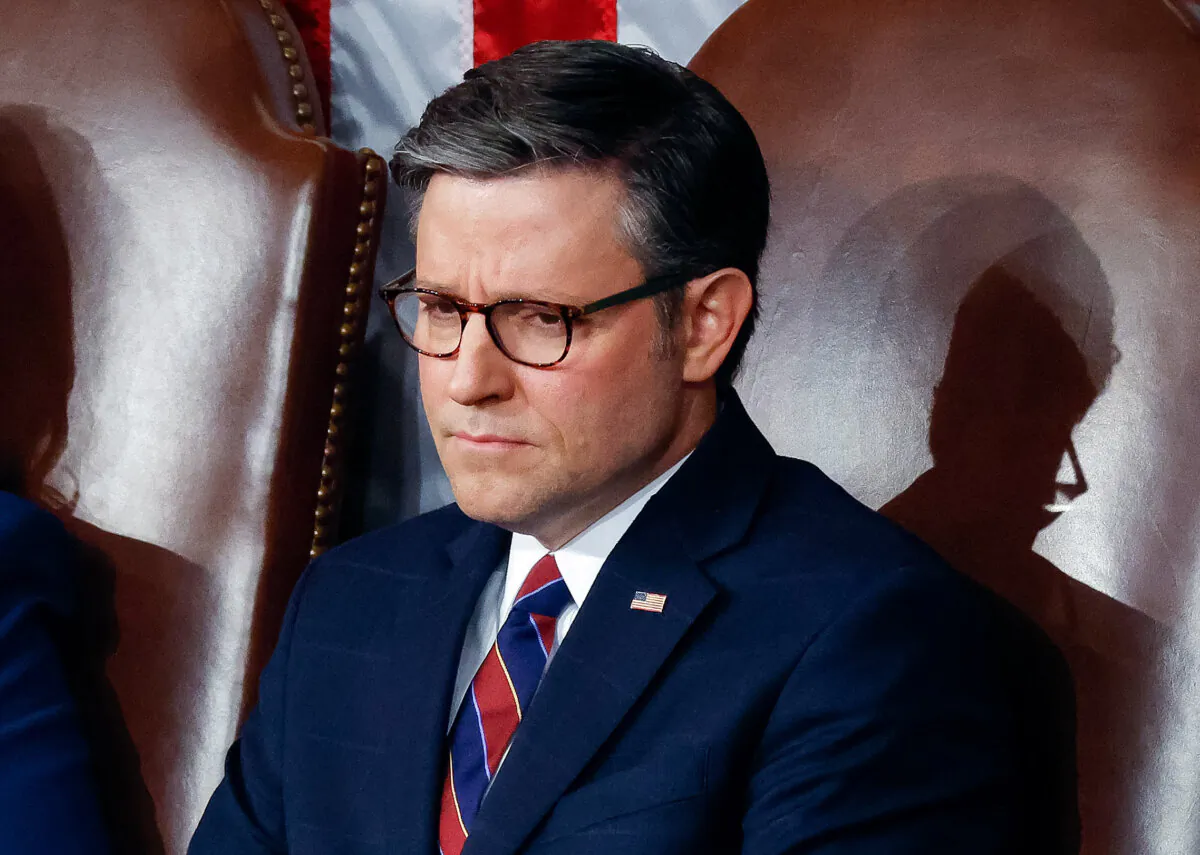 House Speaker Mike Johnson (R-La.) at the U.S. Capitol in Washington on April 11, 2024. (Chip Somodevilla/Getty Images)