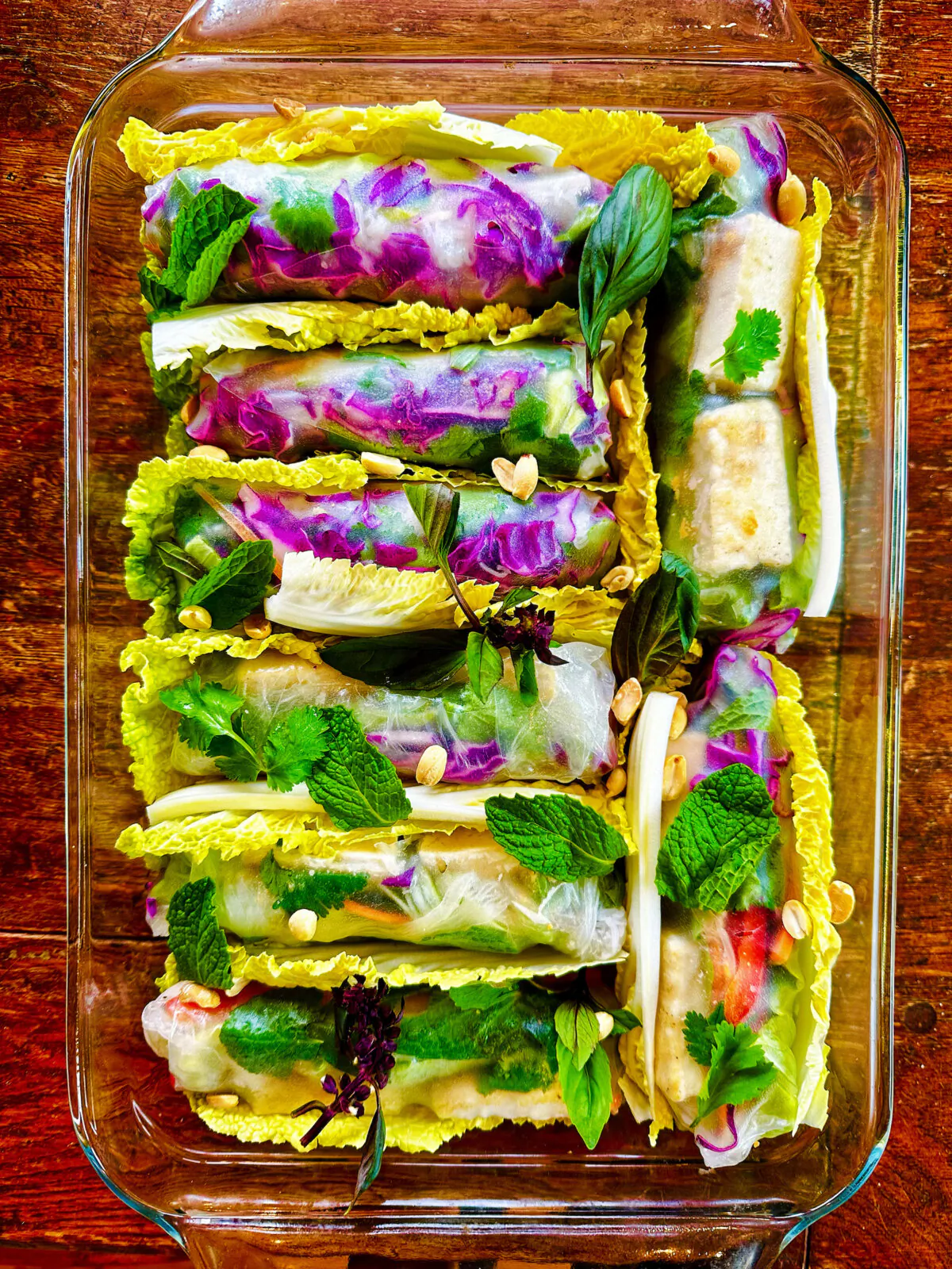 These moreish rolls burst with crunchy raw vegetables, leafy herbs, and rice noodles. (Lynda Balslev for Tastefood)