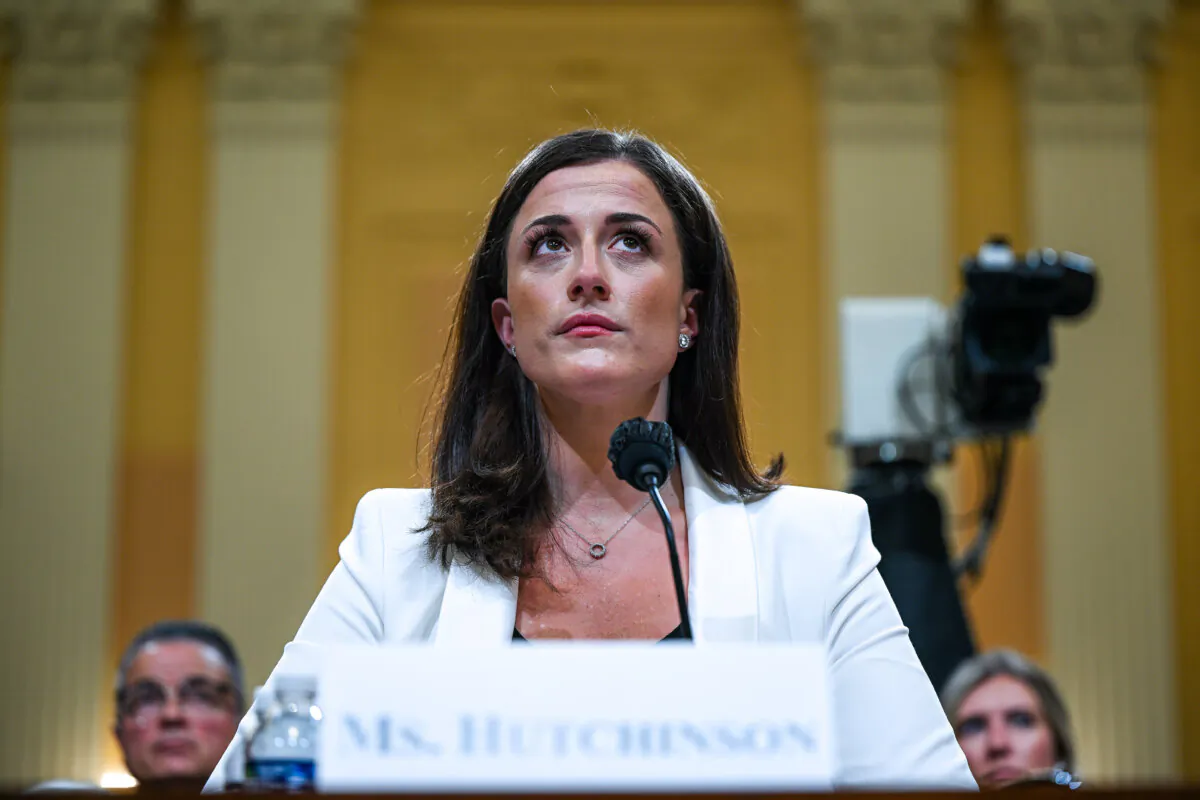 Cassidy Hutchinson, a former aide to White House Chief of Staff Mark Meadows, testifies during the sixth hearing by the House Select Committee to Investigate the January 6th Attack on the U.S. Capitol in the Cannon House Office Building in Washington, on June 28, 2022. (Brandon Bell/Getty Images)