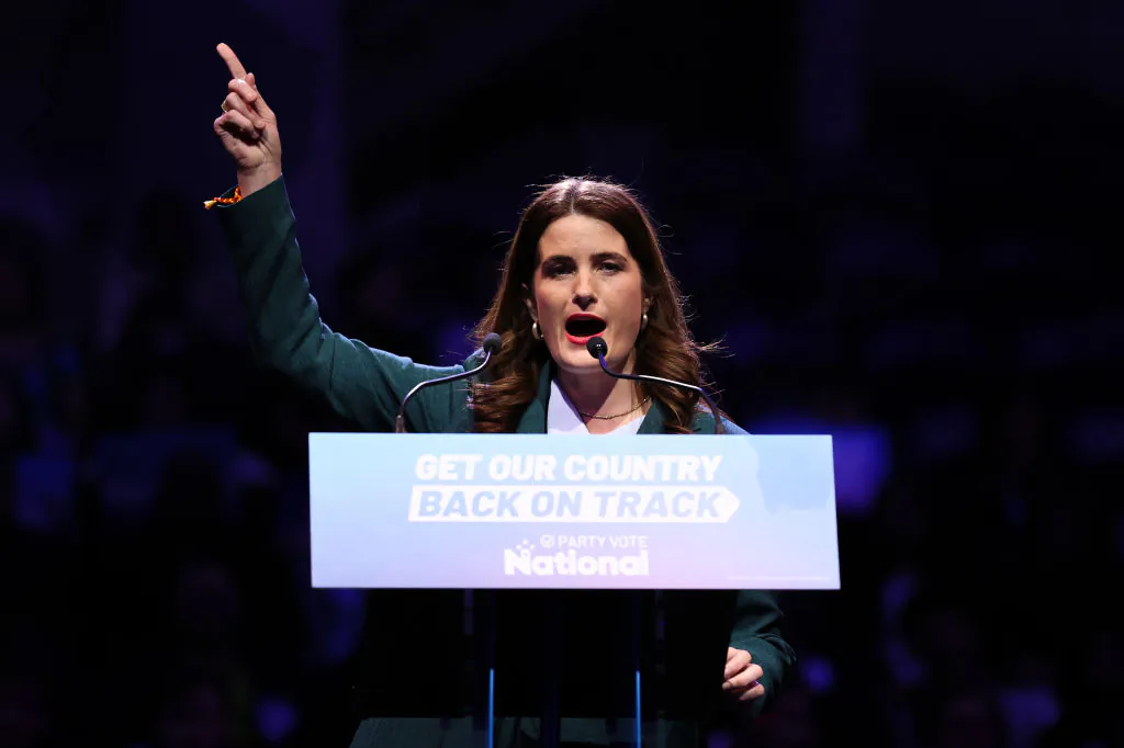National Party deputy leader Nicola Willis speaks at the National Party election campaign launch at Manukau Events Centre on September 03, 2023 in Auckland, New Zealand. New Zealand will go to the polls in a general election on October 14. (Photo by Fiona Goodall/Getty Images)