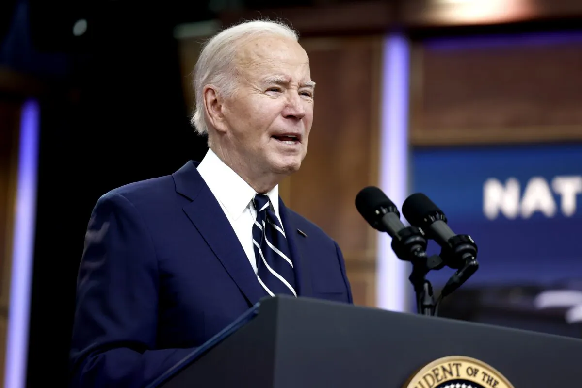 President Joe Biden at the National Action Network Convention in the Eisenhower Executive Office Building of the White House compound, on April 12, 2024. (Anna Moneymaker/Getty Images)