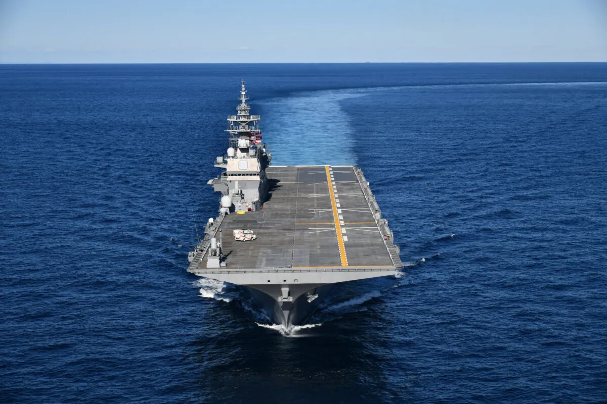 The Japanese destroyer "Kaga" at sea following light aircraft modifications completed on March 29, 2024. (Courtesy of Japan Maritime Self-Defense Force)